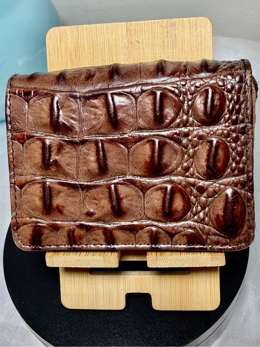 Brahmin Brown Croc-Embossed SmallLeather Wallet and Keychain Like New